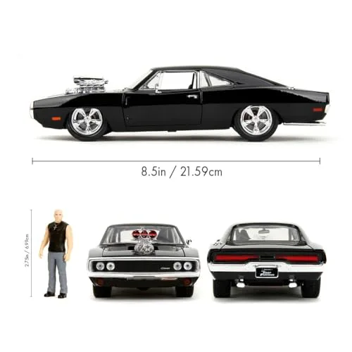 Jada ▫️ Toys Fast & Furious Carro Dodge Charger 1970, Escala 1:24, 19 cm, com figura de Dominic Toretto de 8 cm, modelo metálico com partes articuladas, brinquedo colecionável, +8 anos (9335907314R00) 4