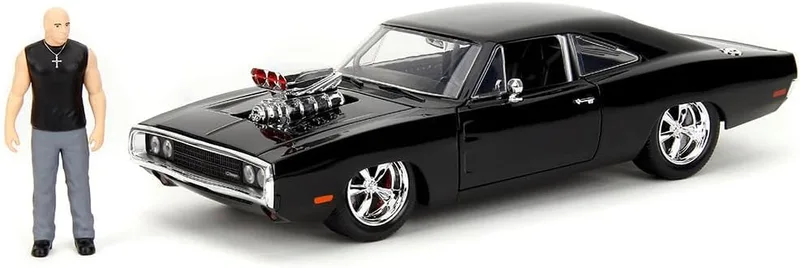 Jada ▫️ Toys Fast & Furious Carro Dodge Charger 1970, Escala 1:24, 19 cm, com figura de Dominic Toretto de 8 cm, modelo metálico com partes articuladas, brinquedo colecionável, +8 anos (9335907314R00)