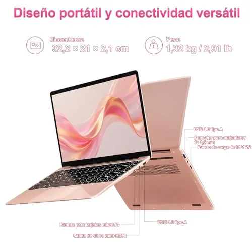 bvate ▫️ 2026 Portátil de 14 polegadas, até 2,8 GHz, Celeron, SSD de 256 GB, compatível com expansão para SSD de 1 TB, com rato sem fios, para trabalho, estudo e aprendizagem, 1080 Mini Port Multimedia - Dourado 5