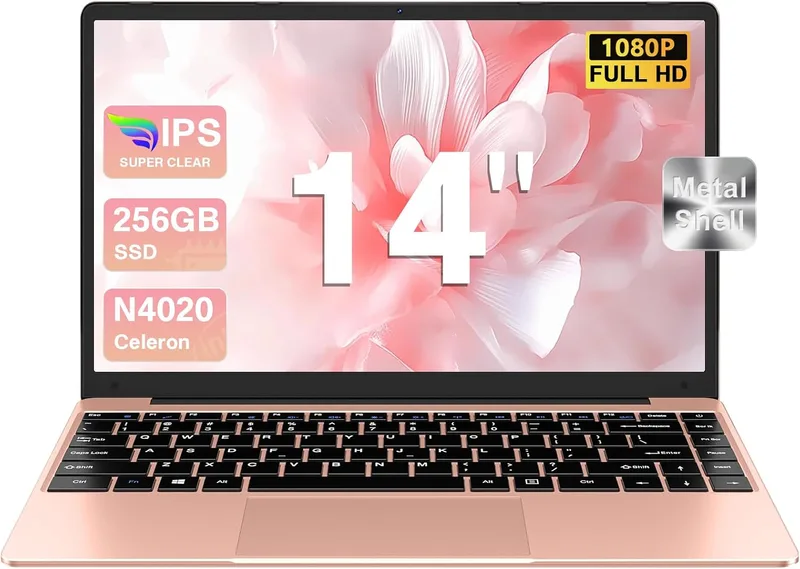 bvate ▫️ 2026 Portátil de 14 polegadas, até 2,8 GHz, Celeron, SSD de 256 GB, compatível com expansão para SSD de 1 TB, com rato sem fios, para trabalho, estudo e aprendizagem, 1080 Mini Port Multimedia - Dourado