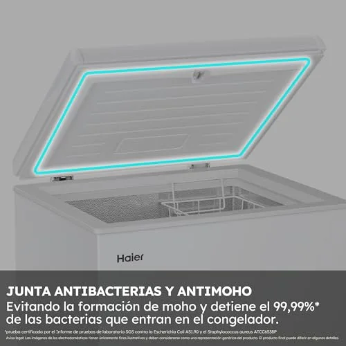 Haier ▫️ Chest Series 3 HCE100E, Câmaras Frigoríficas Horizontais, Capacidade de 97 L, Largura de 54,5 cm, Função Fast Freeze, 1 Cesto Metálico, Ecrã Digital, Interior em Alumínio Texturizado, Puxador Integrado, Branco 4