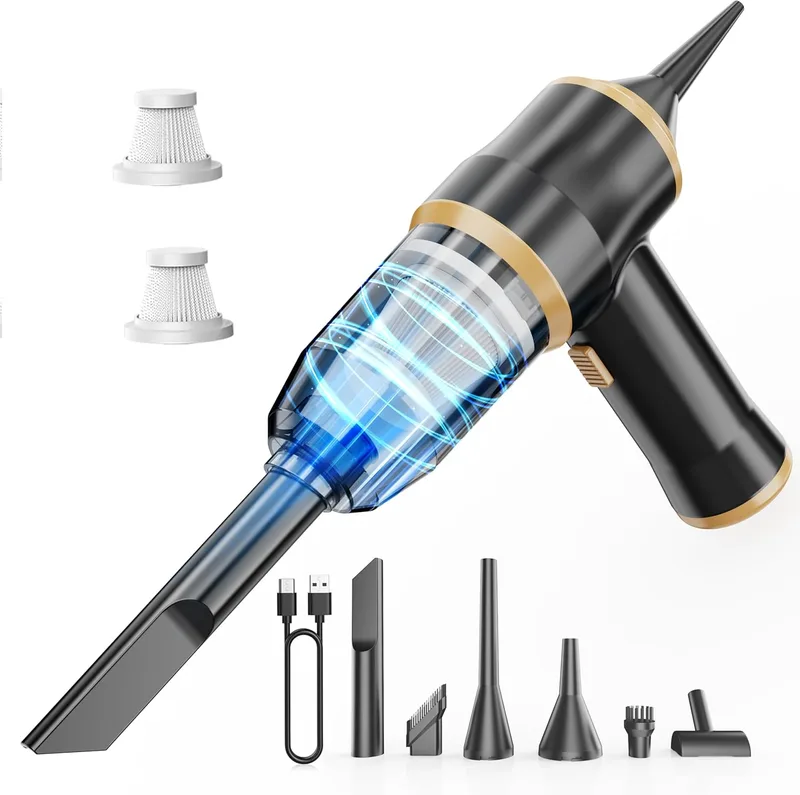 BELIBUY ▫️ Mini aspirador para carro de 15 000 Pa – Aspirador portátil sem fios de mão e soprador de ar com 2 filtros, ideal para o carro, sofá, escritório, animais de estimação e casa