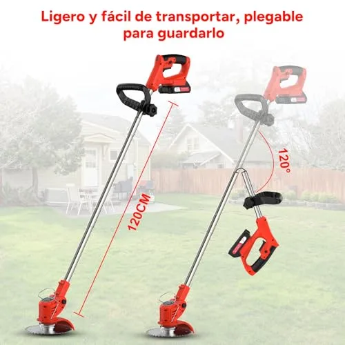 OUTIGO ▫️ Cortador de relva elétrico sem fios, aparador de relva sem fios com 2 baterias e 4 lâminas, para cortar ervas daninhas, relva exterior e pequenos ramos, aparador de relva elétrico 3