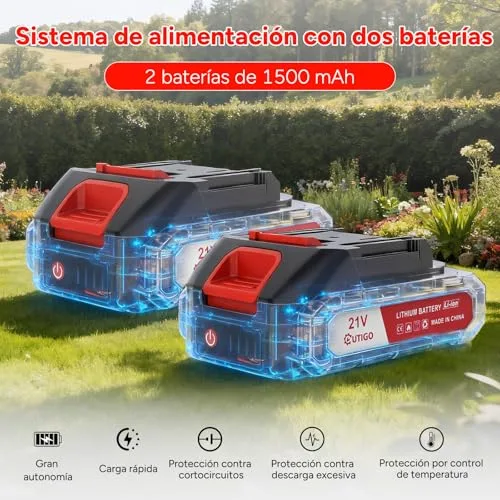OUTIGO ▫️ Cortador de relva elétrico sem fios, aparador de relva sem fios com 2 baterias e 4 lâminas, para cortar ervas daninhas, relva exterior e pequenos ramos, aparador de relva elétrico 5