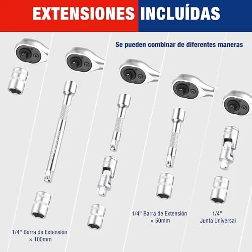 WORKPRO ▫️ Conjunto de chaves de soquete de 34 peças com catraca de 1/4" 5