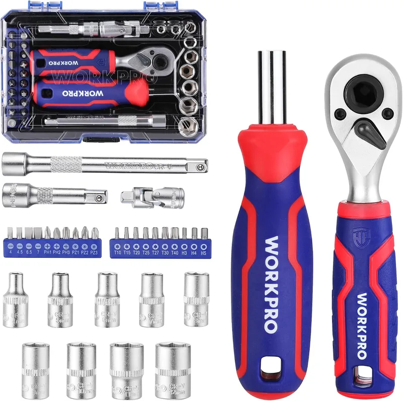 WORKPRO ▫️ Conjunto de chaves de soquete de 34 peças com catraca de 1/4"