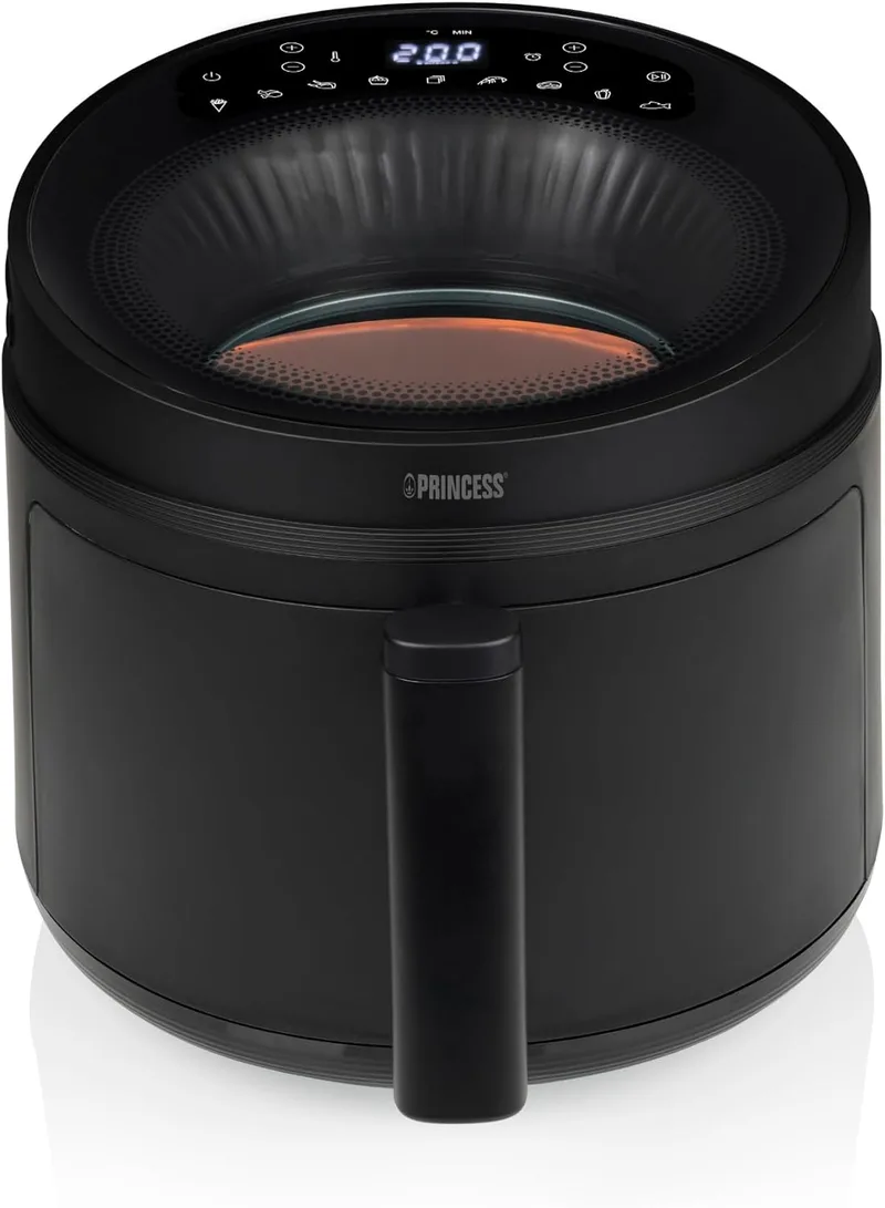 Princess ▫️ Cyclone Vision Airfryer 5L, janela de visualização, peças laváveis na máquina de lavar louça, revestimento antiaderente, 8 programas de cozedura predefinidos, 1500 W, 01.182270.01.001