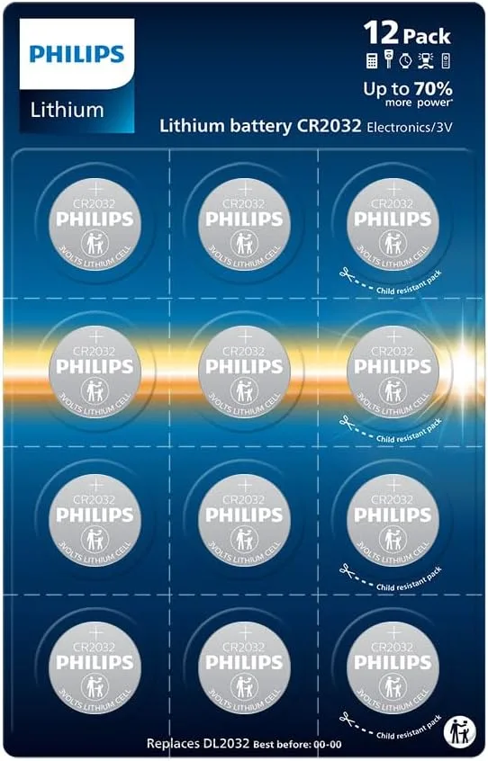 Philips ▫️ Lithium CR2032 3 Volt, ideal para relógios, controlos remotos e calculadoras, embalagem de 12