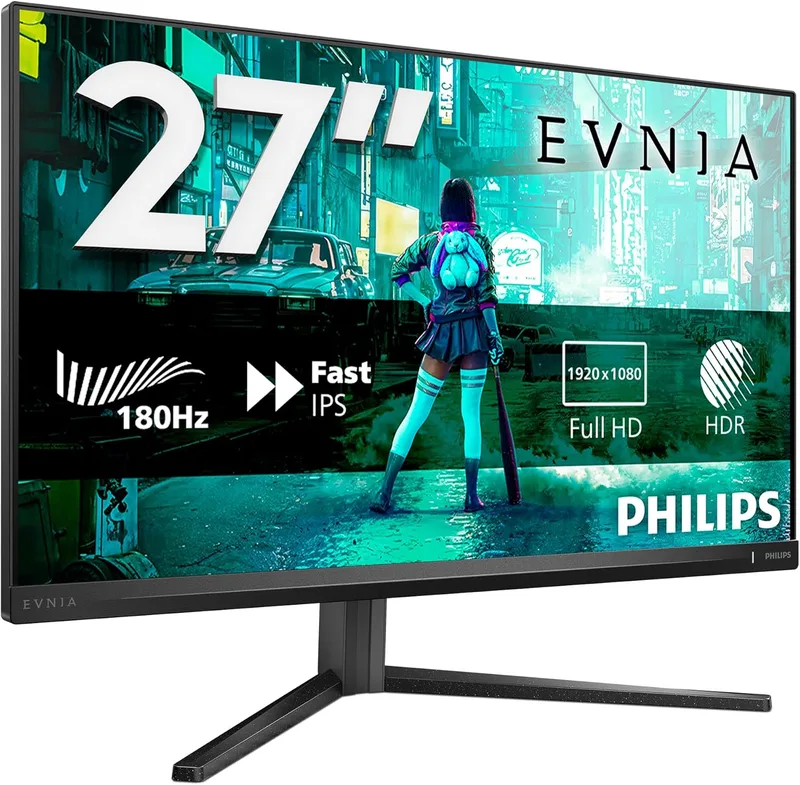 PHILIPS ▫️ 27M2N3200AM - Monitor de jogos Full HD de 27 polegadas, 180 Hz, 1 ms GtG, FreeSync Premium, compatível com G-Sync (1920x1080, 2 portas HDMI, DisplayPort) Preto/Cinzento