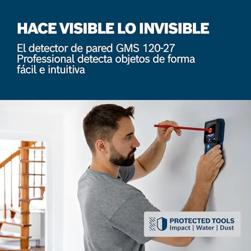 Bosch Professional ▫️ Detetor de parede GMS 100-23 (profundidade máxima de deteção de metal não magnético/metal magnético/cabos com corrente/madeira: 100/80/50 mm, 2 pilhas AA, bolsa) 2
