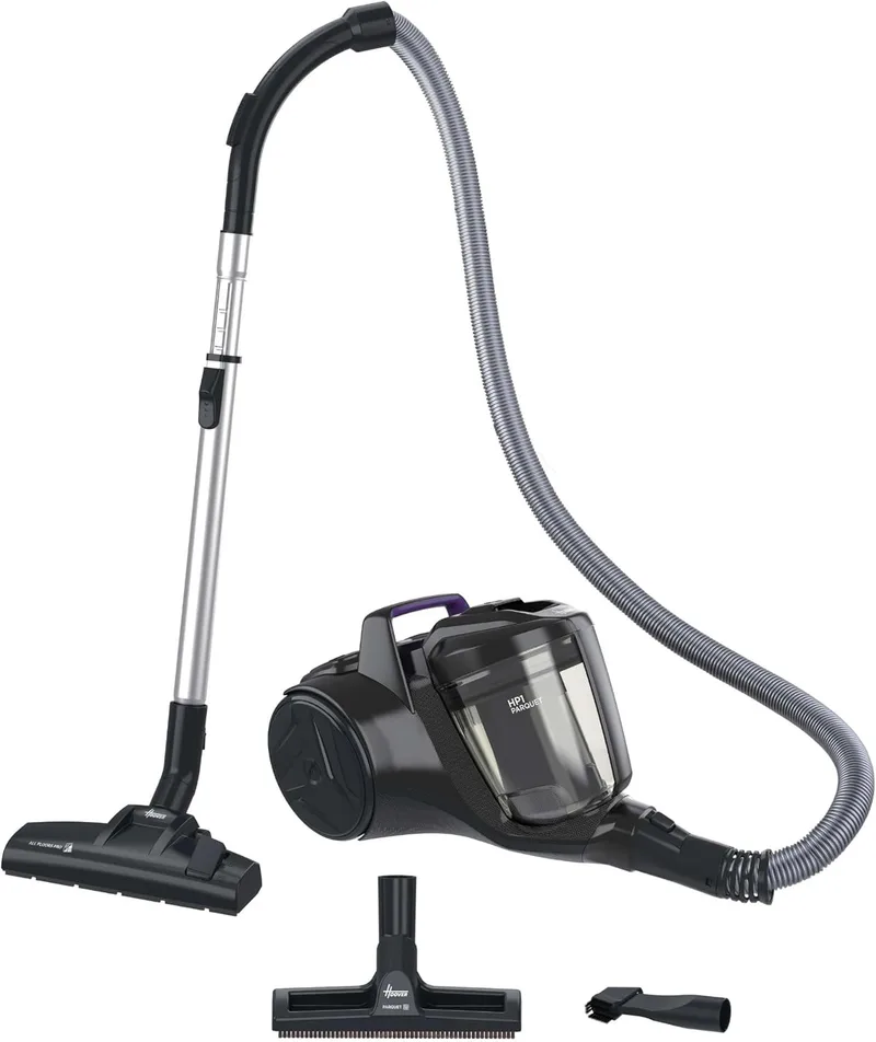 Hoover ▫️ Aspirador compacto sem saco HP1, leve, para alcatifas, pavimentos duros e delicados, recipiente de 2 L, com fio, filtro de pó EPA, bocal para parquet, acessórios, raio de limpeza 7,5 m [HPZ107].