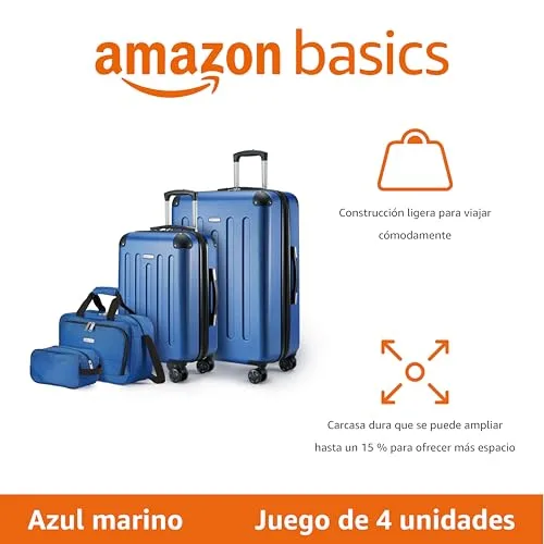 Amazon Basics ▫️ Bagagem de mão rígida com rodas, conjunto de 4 peças, mala grande, mala de mão e mala de viagem compacta, expansível, 4 rodas giratórias, azul-marinho 2