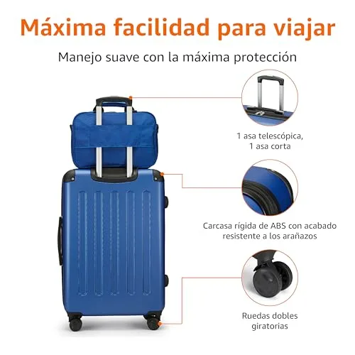 Amazon Basics ▫️ Bagagem de mão rígida com rodas, conjunto de 4 peças, mala grande, mala de mão e mala de viagem compacta, expansível, 4 rodas giratórias, azul-marinho 3