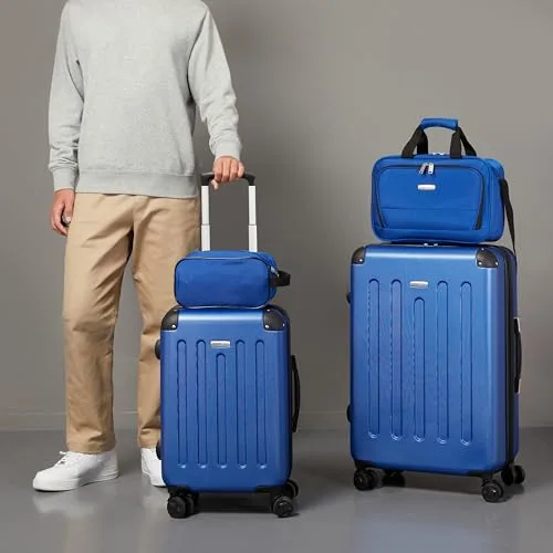 Amazon Basics ▫️ Bagagem de mão rígida com rodas, conjunto de 4 peças, mala grande, mala de mão e mala de viagem compacta, expansível, 4 rodas giratórias, azul-marinho 5