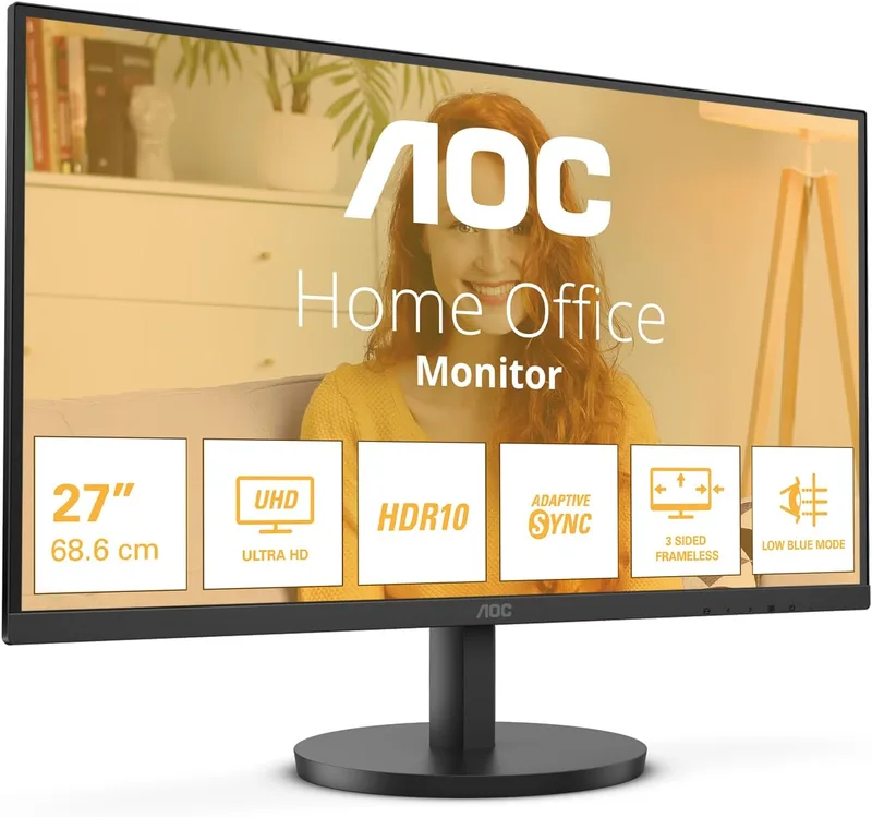 AOC ▫️ Monitor U27B3M 27 polegadas, painel VA 60Hz, 4ms GtG, HDR10, (3840x2160 HDMI 2X 2.0 DP 1x 1.4) Preto