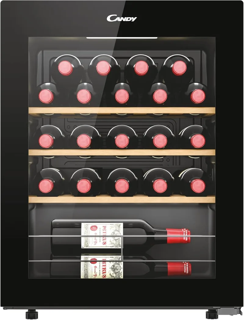 CANDY ▫️ DiVino CWC023, Refrigerador de vinho, 23 garrafas, WiFi, App hOn, Porta reversível, 3 prateleiras, Tratamento anti-UV, Compressor anti-vibração, Iluminação LED, Controlo digital, Pega incorporada, 37DB, Preto