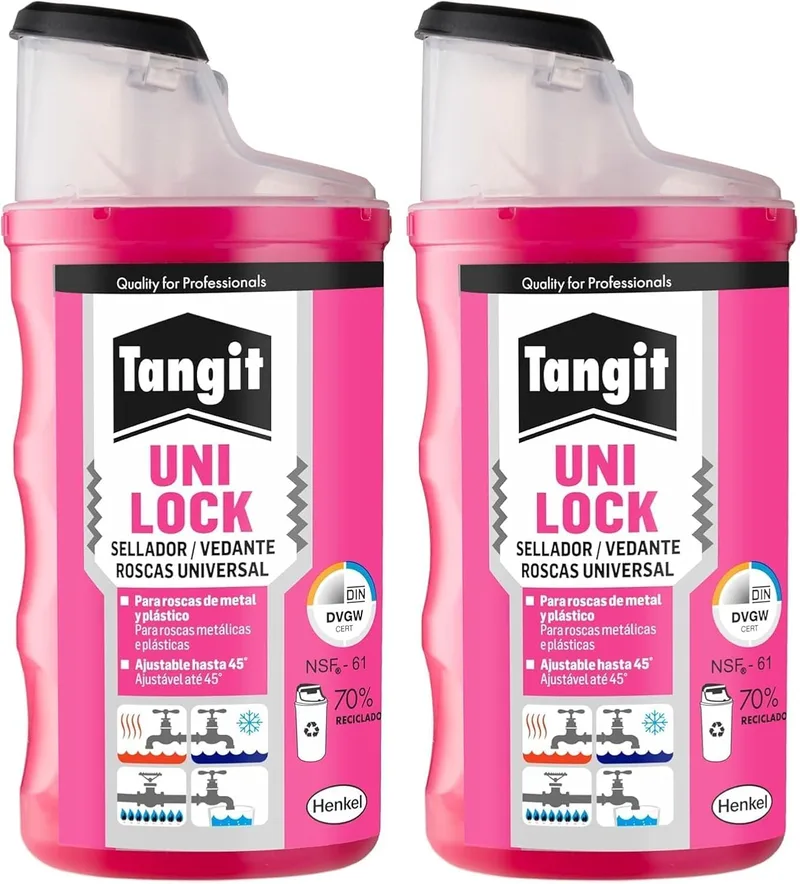 Tangit ▫️ Uni-Lock, vedante universal para roscas, vedante para tubos de plástico e metal com um máximo de 6 polegadas, adesivo universal para tubos rígidos e flexíveis, 1x80 m (embalagem de 2)