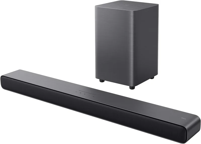 TCL ▫️ Soundbar S55HE 2.1, 220 Watt, Cinema em casa, Expansão de som, Dolby Atmos, DTS Virtual:X, Barra de som com subwoofer, Controlo remoto único, Bluetooth 5.3, HDMI, USB