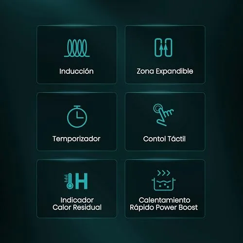 Hisense ▫️ HI6311BSCE - Placa de indução, 29 cm, vitrocerâmica, 3 bicos, 7200 W, aquecimento rápido Power Boost, controlo tátil, zona expansível 4