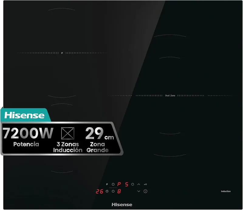 Hisense ▫️ HI6311BSCE - Placa de indução, 29 cm, vitrocerâmica, 3 bicos, 7200 W, aquecimento rápido Power Boost, controlo tátil, zona expansível