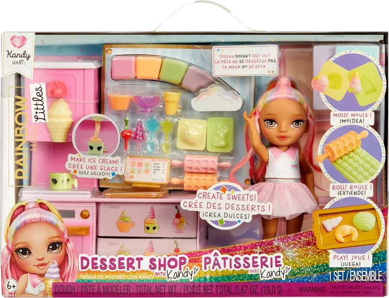 RAINBOW HIGH ▫️ Conjunto de brinquedos Littles Dessert Shop com Kandy - Inclui uma pequena boneca rosa de 14 cm; faz gelados e doces; para crianças com mais de 4 anos