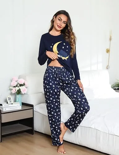 Aseniza ▫️ Conjunto de pijama de inverno para mulher em algodão, com mangas compridas, 2 peças, com bolso 2