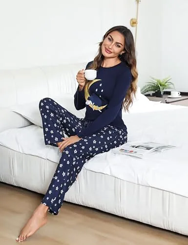 Aseniza ▫️ Conjunto de pijama de inverno para mulher em algodão, com mangas compridas, 2 peças, com bolso 5