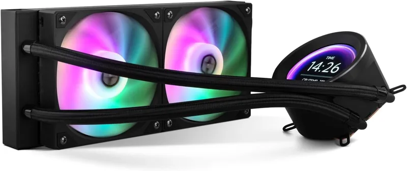 NOX XTREME PRODUCTS ▫️ X-240 LCD BLACK - Refrigeração líquida ARGB com ecrã LCD personalizável, Intel e AMD, 2 ventoinhas de 120 mm com controlo PWM, bomba com base em cobre, radiador duplo em alumínio, preto