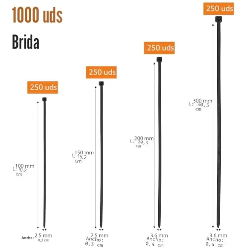Hosuni ▫️ Braçadeiras de Plástico, Braçadeiras para cabos profissionais, braçadeiras pretas, resistência à tração de 18 kg, resistentes aos raios UV para uso interior e exterior (100/150/200/300 mm (1000 unidades)) 2