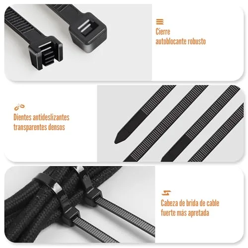 Hosuni ▫️ Braçadeiras de Plástico, Braçadeiras para cabos profissionais, braçadeiras pretas, resistência à tração de 18 kg, resistentes aos raios UV para uso interior e exterior (100/150/200/300 mm (1000 unidades)) 3