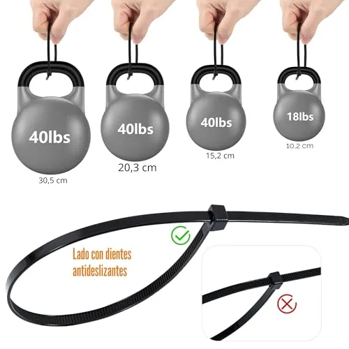 Hosuni ▫️ Braçadeiras de Plástico, Braçadeiras para cabos profissionais, braçadeiras pretas, resistência à tração de 18 kg, resistentes aos raios UV para uso interior e exterior (100/150/200/300 mm (1000 unidades)) 4