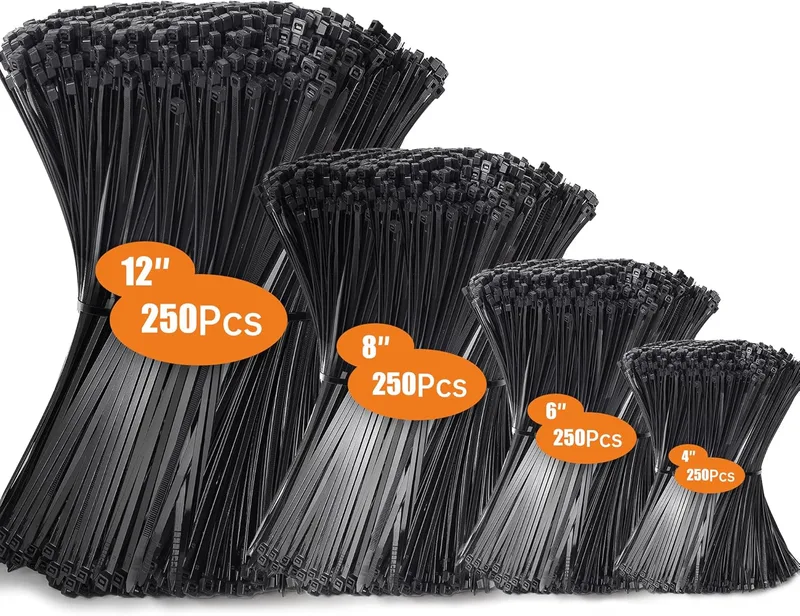 Hosuni ▫️ 1000 peças de abraçadeiras de plástico, abraçadeiras profissionais 100/150/200/300 mm, abraçadeiras pretas, resistência à tração de 18 kg, resistentes aos raios UV para utilização no interior e no exterior