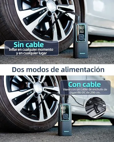 EBOSSOM ▫️ Compressor de ar portátil de 10,3 bar, inflador de pneus de carro a bateria de 6000 mAh e 12 V CC, mini-inflador elétrico para automóvel, mota, bicicleta e bola, bomba de ar com função de luz LED, carregamento USB-C 3
