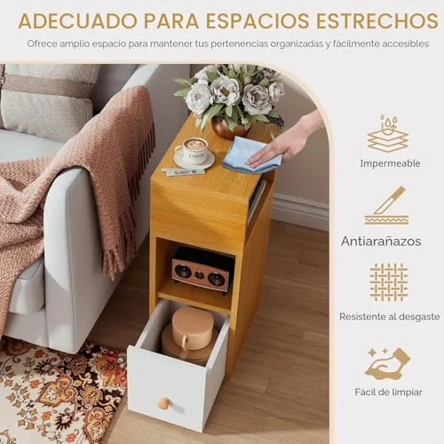 IBUYKE ▫️ Mesinhas de cabeceira estreitas, conjunto de 2, Natural WNS006N-2 4