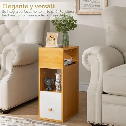 IBUYKE ▫️ Mesinhas de cabeceira estreitas, conjunto de 2, Natural WNS006N-2 5