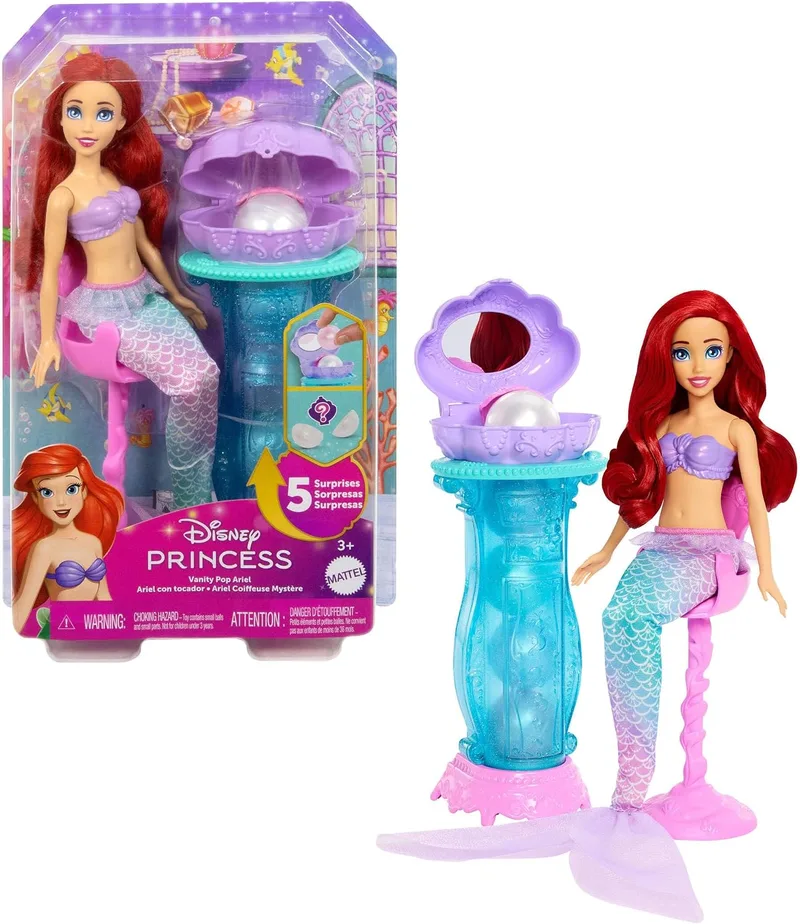 Mattel ▫️ Boneca de Moda da Princesa Ariel da Disney, a Sereia, com Penteadeira Surpresa
