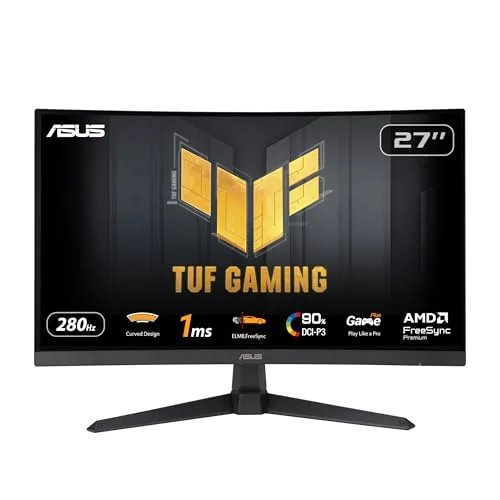 ASUS ▫️ TUF Gaming VG27VQM1B - Monitor para jogos de 27 polegadas, Full HD, curvo, 280 Hz, ELMB, tempo de resposta de 1 ms, FreeSync Premium, 90% DCI-P3, DisplayWidget Center 2