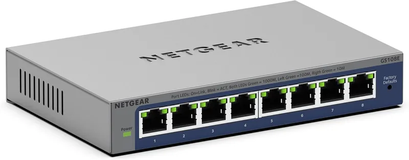 NETGEAR ▫️ GS108E Switch de 8 portas Gigabit Ethernet Plus, gerenciável, montagem em secretária ou na parede e garantia vitalícia limitada