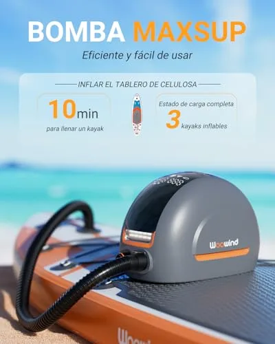 Woowind ▫️ NW10 Bomba Elétrica de 20 PSI para SUP, Paddle Surf, Caiaques, Colchões, Barcos Insufláveis, Alta Pressão com Conector de 12 V CC Tipo C, Inflador Inteligente Rápido e Desligamento Automático 2