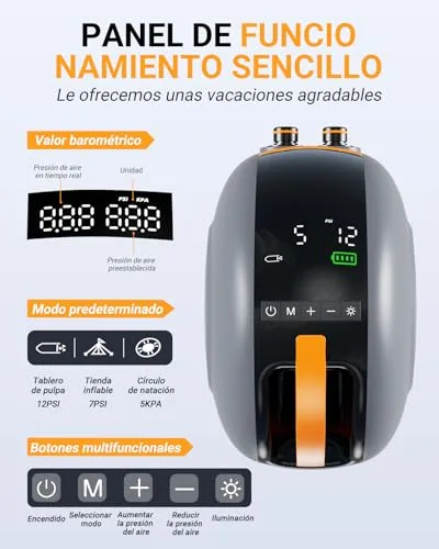 Woowind ▫️ NW10 Bomba Elétrica de 20 PSI para SUP, Paddle Surf, Caiaques, Colchões, Barcos Insufláveis, Alta Pressão com Conector de 12 V CC Tipo C, Inflador Inteligente Rápido e Desligamento Automático 6