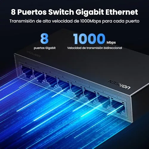 UGREEN ▫️ Switch Ethernet de 8 portas Gigabit com velocidade de 10/100/1000 Mbps 3