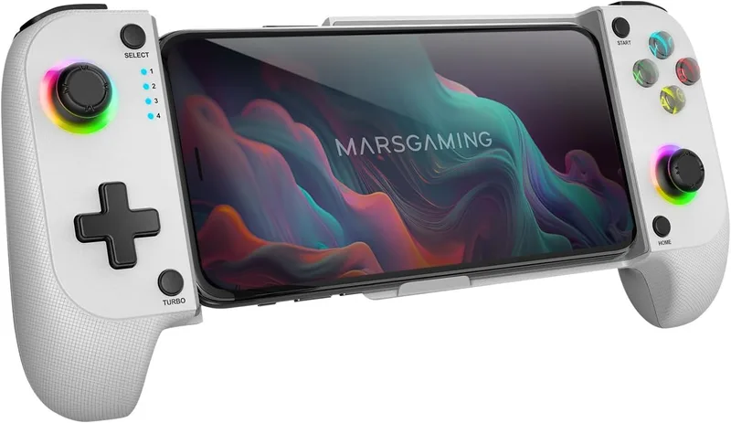 Mars Gaming ▫️ MGPX, Gamepad Bluetooth 5.0 2 em 1, RGB Neon, vibração dupla e função turbo, suporte para smartphones até 6,8", comando multifunções compatível com PC, Android, iOS e consolas, USB-C e capa, branco