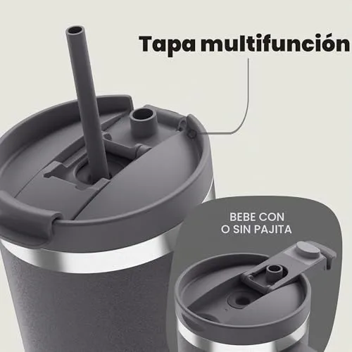 Contigo ▫️ Garrafa térmica de 1200 ml com pega e palhinha, Garrafa térmica isolada em aço inoxidável com tampa, Thermos, Mantém a temperatura fria durante 29 horas, Caneca térmica, Sem BPA, Darkstone 3