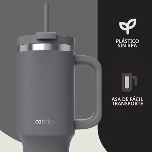 Contigo ▫️ Garrafa térmica de 1200 ml com pega e palhinha, Garrafa térmica isolada em aço inoxidável com tampa, Thermos, Mantém a temperatura fria durante 29 horas, Caneca térmica, Sem BPA, Darkstone 6