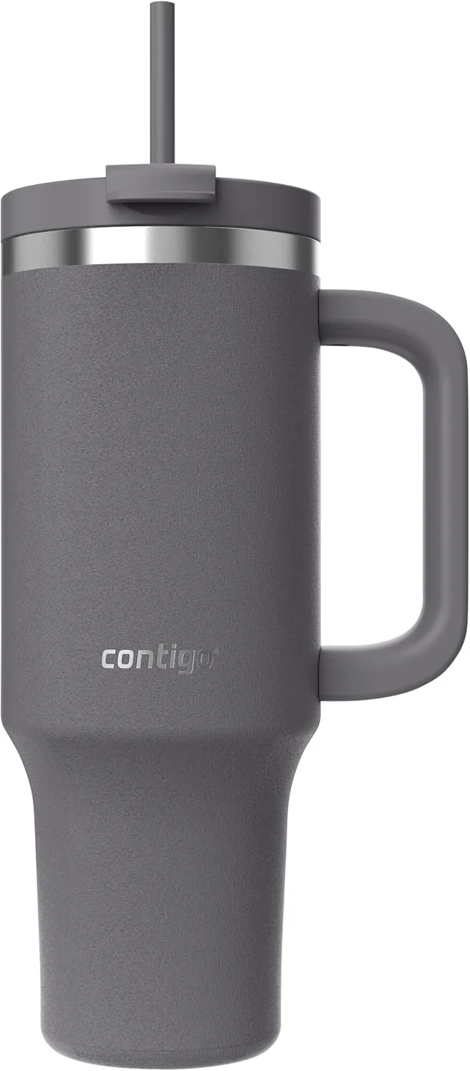 Contigo ▫️ Garrafa térmica de 1200 ml com pega e palhinha, Garrafa térmica isolada em aço inoxidável com tampa, Thermos, Mantém a temperatura fria durante 29 horas, Caneca térmica, Sem BPA, Darkstone