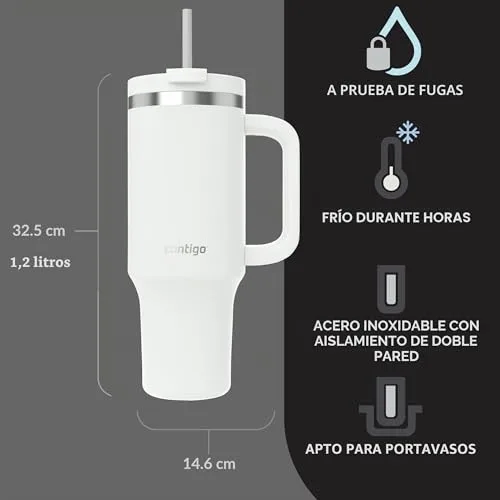 Contigo ▫️ Garrafa térmica de 1200 ml com pega e palhinha, Garrafa térmica isolada em aço inoxidável com tampa, Thermos, Mantém a temperatura fria durante 29 horas, Caneca térmica, Sem BPA, Salt 2