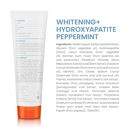 Himalaya ▫️ Pasta de dentes Botanique Whitening+ com hidroxiapatita, hidroxiapatita (HA), hortelã-pimenta, sem flúor, remineralização a partir do 7.º dia, vegan, sem glúten, 113 g 2