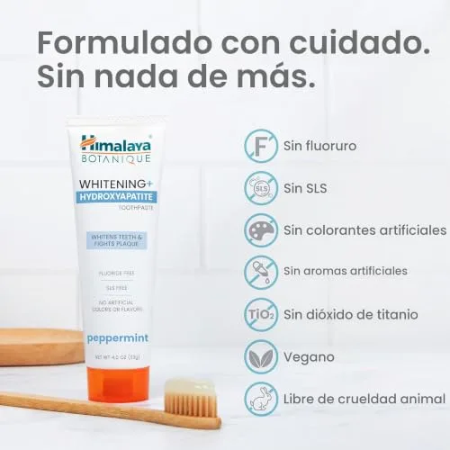 Himalaya ▫️ Pasta de dentes Botanique Whitening+ com hidroxiapatita, hidroxiapatita (HA), hortelã-pimenta, sem flúor, remineralização a partir do 7.º dia, vegan, sem glúten, 113 g 6