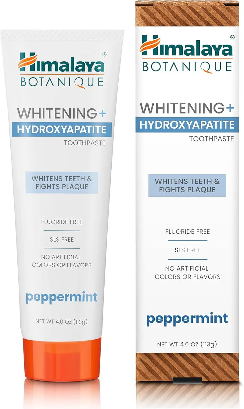 Himalaya ▫️ Pasta de dentes Botanique Whitening+ com hidroxiapatita, hidroxiapatita (HA), hortelã-pimenta, sem flúor, remineralização a partir do 7.º dia, vegan, sem glúten, 113 g