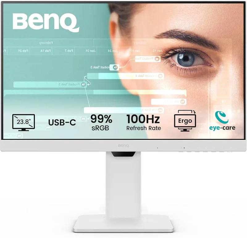 BenQ ▫️ GW2486TC 24" IPS 1080p, FHD, USB-C (65W), 100Hz, Eye-Care, Ergonómico, Hub USB, Alta Taxa de Atualização, 99% sRGB, HDMI, Porta de Visualização, Monitor para Escritório em Casa com Certificação TÜV